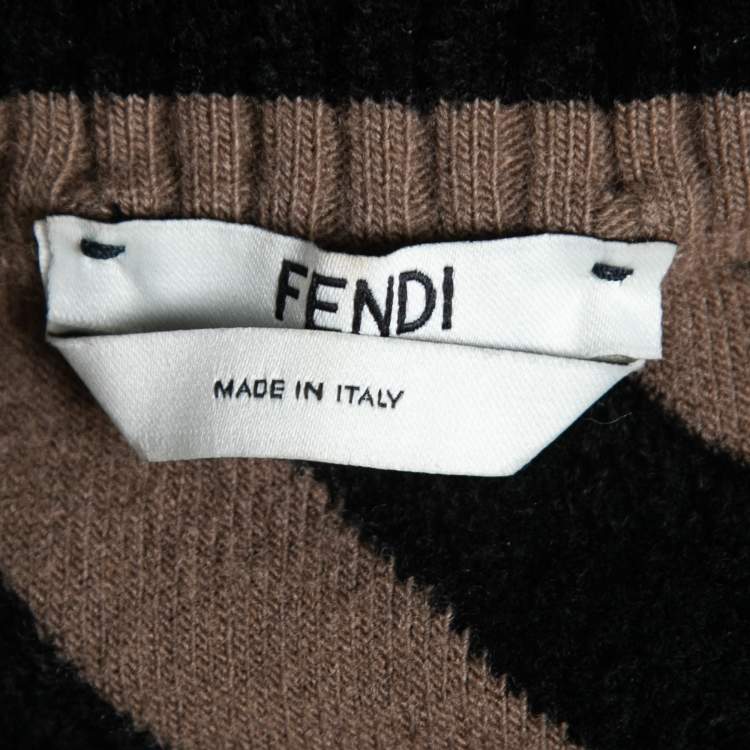 Pre Owned Fendi Brown FF Logo Knit Pullover S