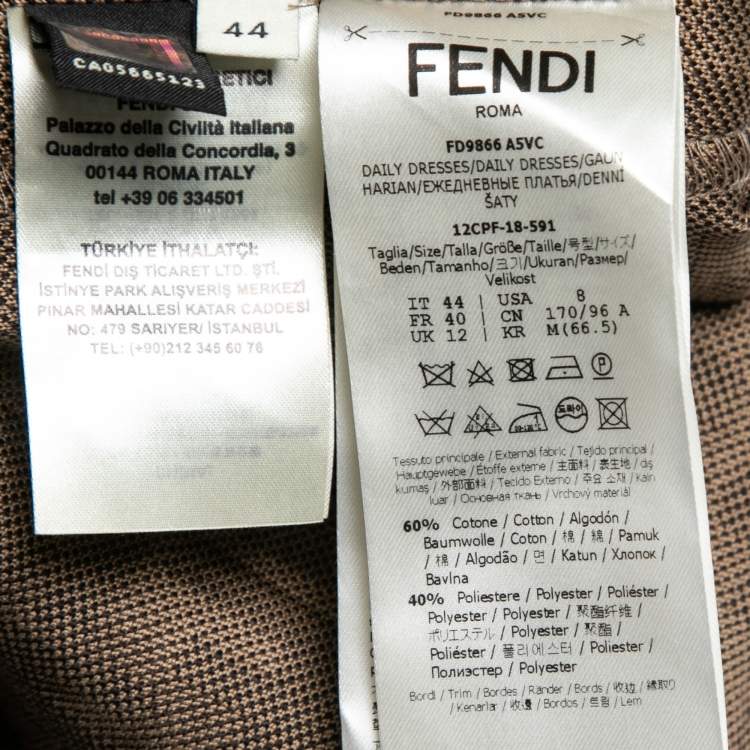 Pre Owned Fendi Brown Zucca Jacquard Knit Logo Tape Trimmed Off-Shoulder Dress M
