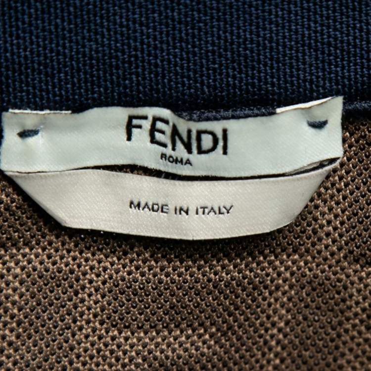Pre Owned Fendi Brown Zucca Jacquard Knit Logo Tape Trimmed Off-Shoulder Dress M