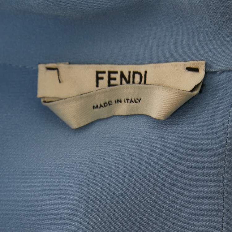 Pre Owned Fendi Light Blue Silk Neck-Tie Ruffled Blouse S