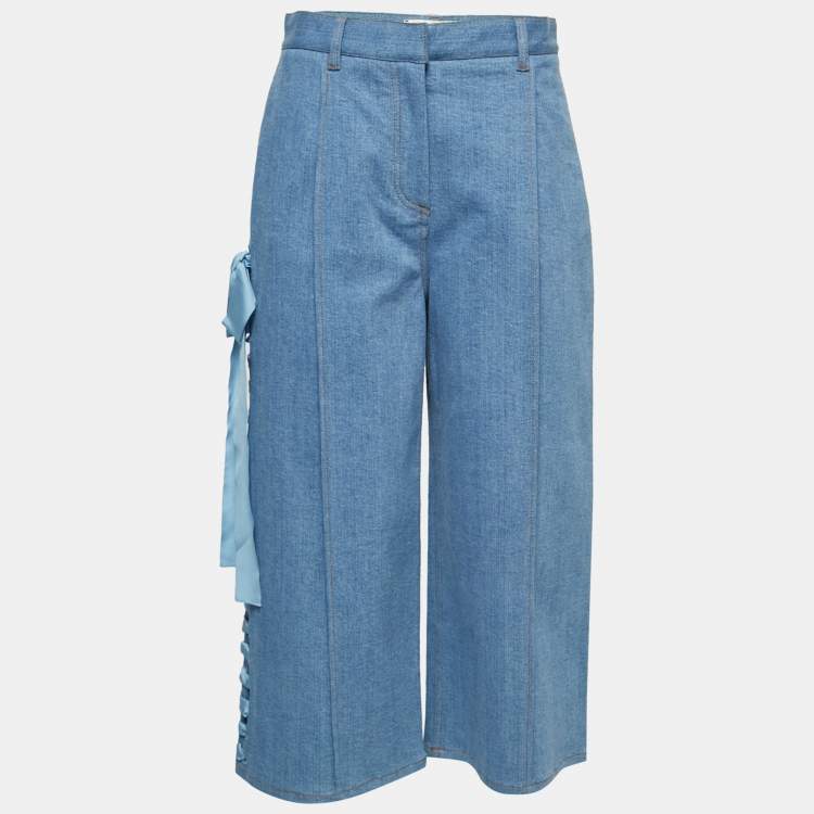 Pre Owned Fendi Blue Denim Lace-Up Detail Cropped Trousers M