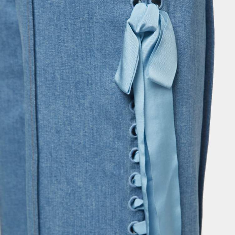 Pre Owned Fendi Blue Denim Lace-Up Detail Cropped Trousers M