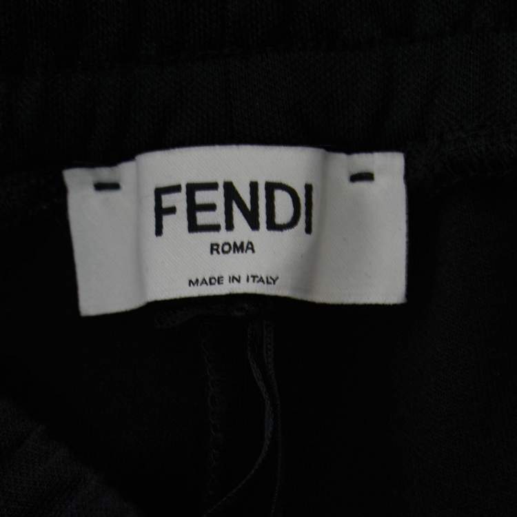 Pre Owned Fendi Black Jersey Logo Band Detail Track Pants S