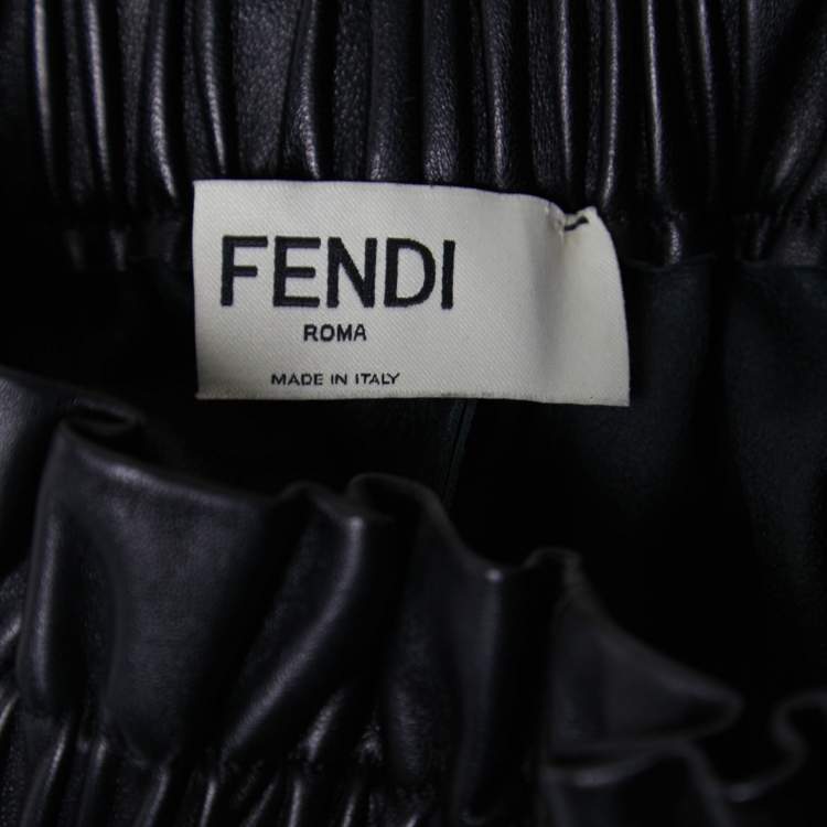 Pre Owned Fendi Black Leather High-Waisted Curved Hem Shorts M