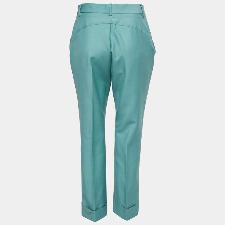 Pre Owned Fendi Aqua Green Wool Tapered Trousers S