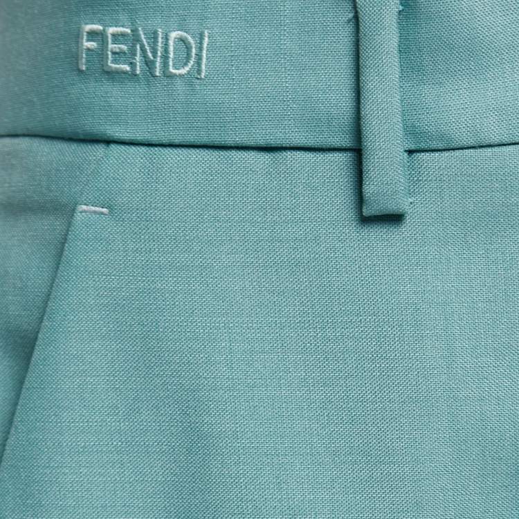 Pre Owned Fendi Aqua Green Wool Tapered Trousers S
