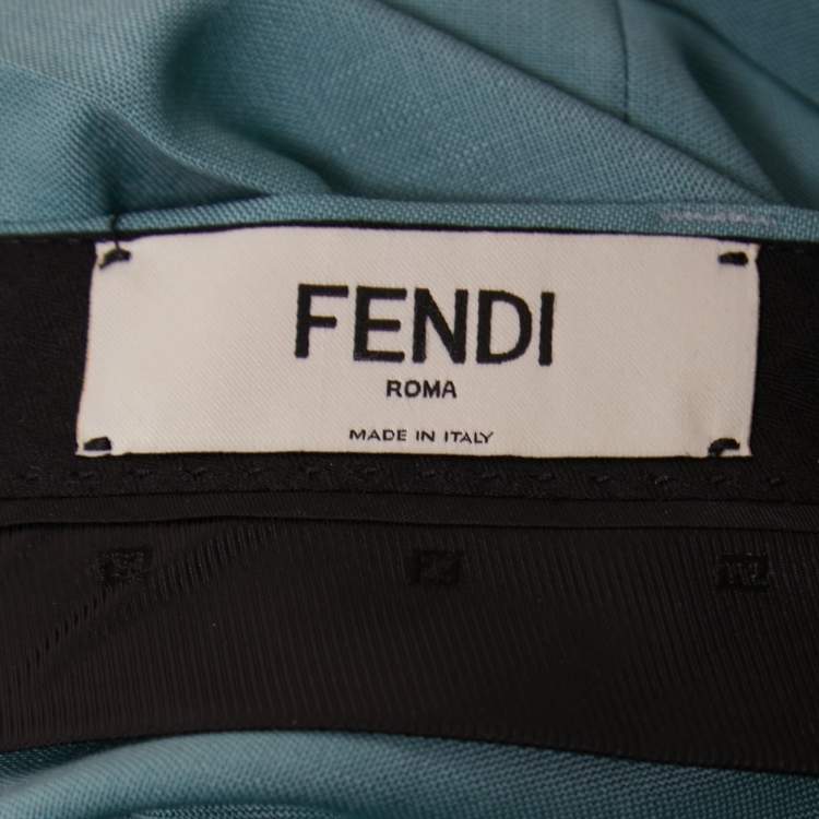 Pre Owned Fendi Aqua Green Wool Tapered Trousers S