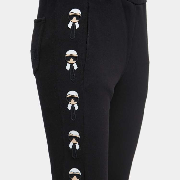 Pre Owned Fendi Black Cotton Karlito Stripe Detail Joggers M