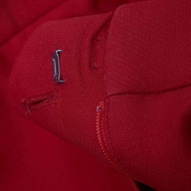 Pre Owned Fendi Red Wool Crepe Side Stripe Detail Wide-Leg Trousers S