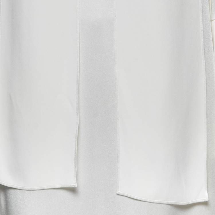 Pre Owned Fendi White Satin Crepe Pleated Tie-Neck Dress M
