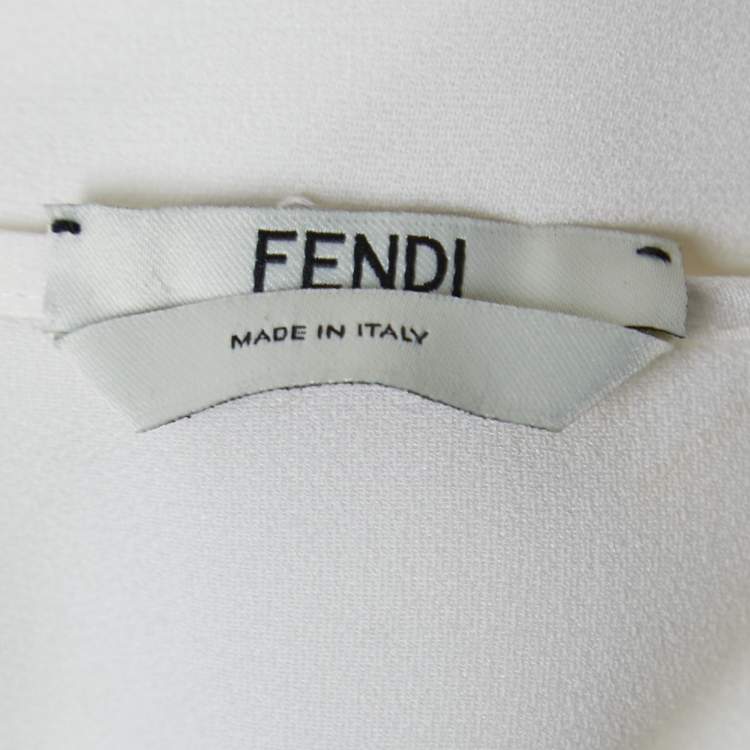 Pre Owned Fendi White Satin Crepe Pleated Tie-Neck Dress M
