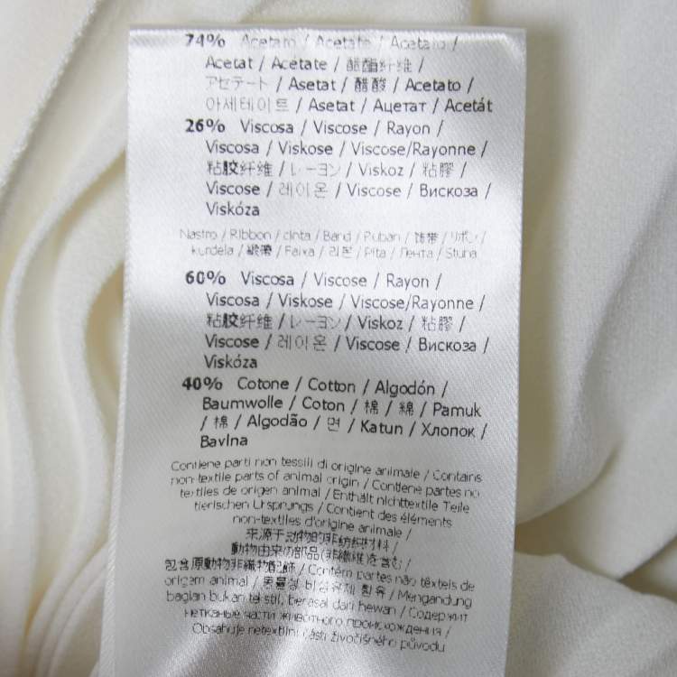Pre Owned Fendi White Satin Crepe Pleated Tie-Neck Dress M