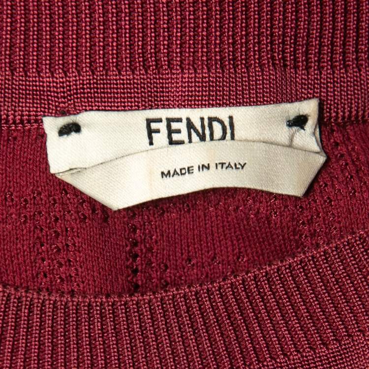 Pre Owned Fendi Burgundy FF Intarsia Knit Midi Dress M