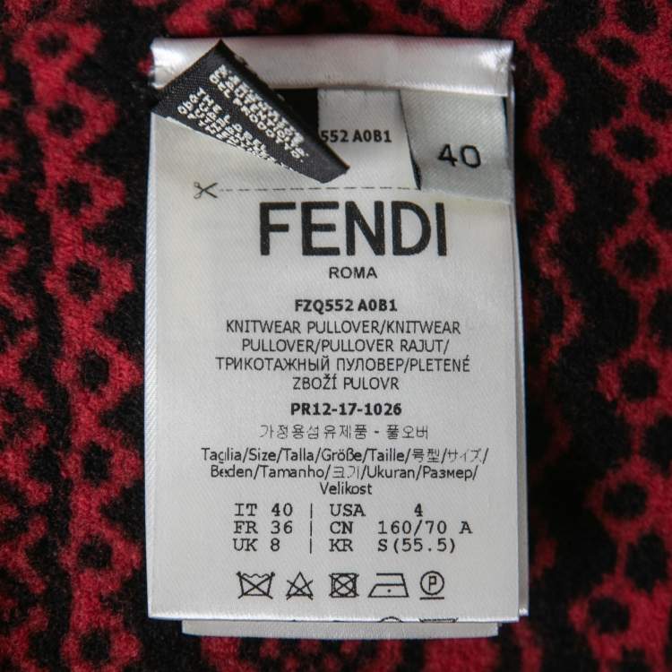 Pre Owned Fendi Red & Black Patterned Wool Midi Skirt S