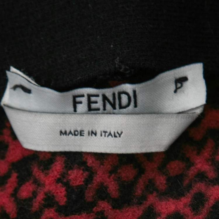 Pre Owned Fendi Red & Black Patterned Wool Midi Skirt S