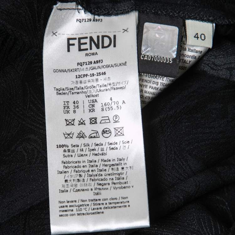 Pre Owned Fendi Black Patterned Silk Pleated Midi Skirt S