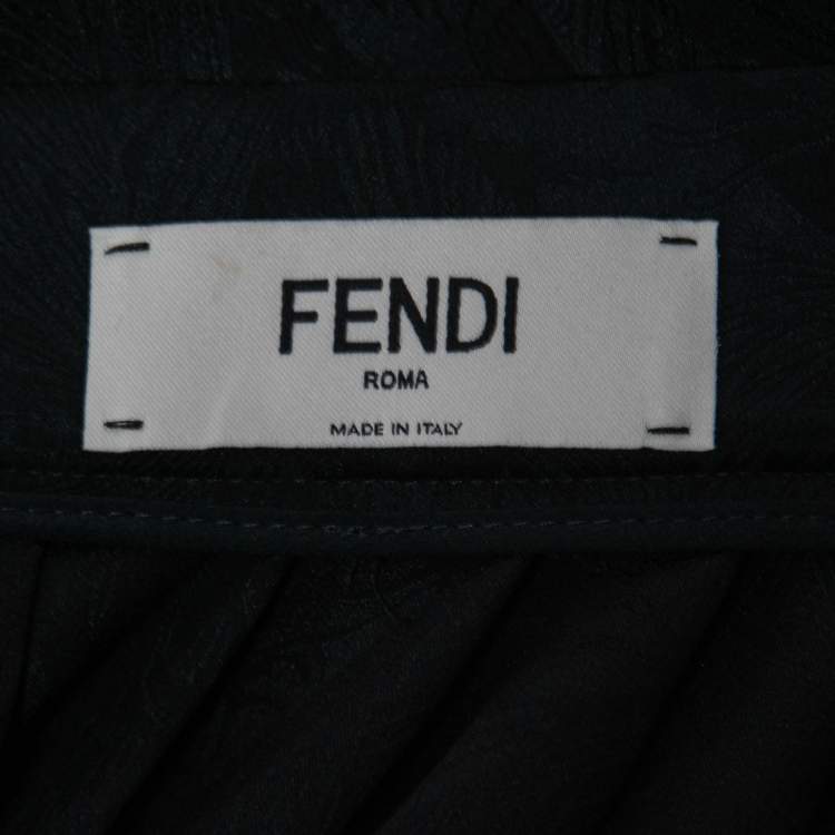 Pre Owned Fendi Black Patterned Silk Pleated Midi Skirt S
