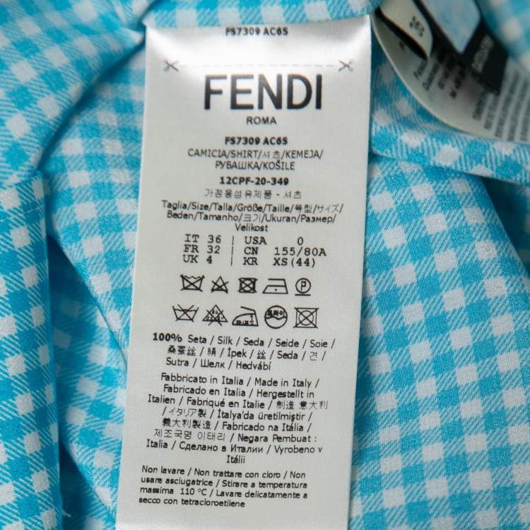 مملوكة مسبقًا Fendi Blue Checked Silk Pocketed Short Sleeve Shirt XS