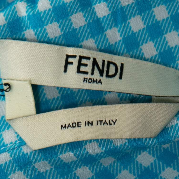 مملوكة مسبقًا Fendi Blue Checked Silk Pocketed Short Sleeve Shirt XS