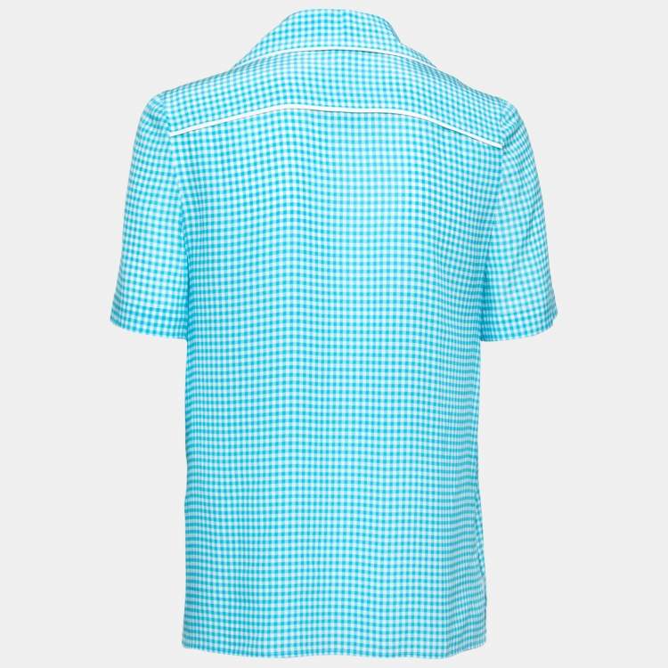 مملوكة مسبقًا Fendi Blue Checked Silk Pocketed Short Sleeve Shirt XS