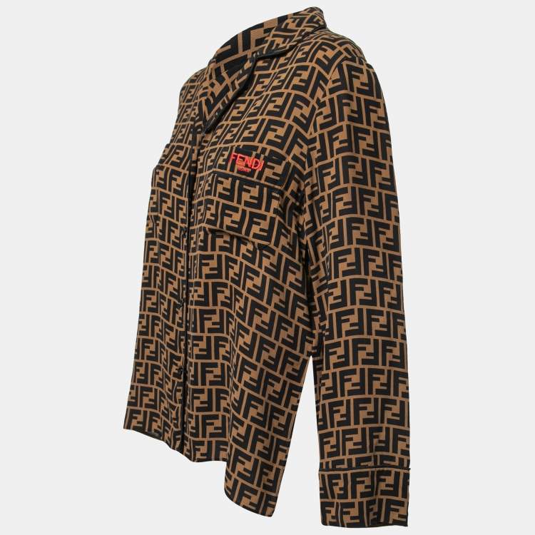 مملوكة مسبقًا Fendi Brown Zucca Monogram Silk Button Front Shirt S