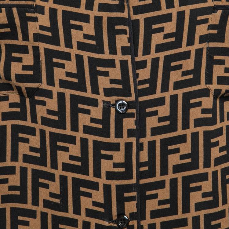 مملوكة مسبقًا Fendi Brown Zucca Monogram Silk Button Front Shirt S