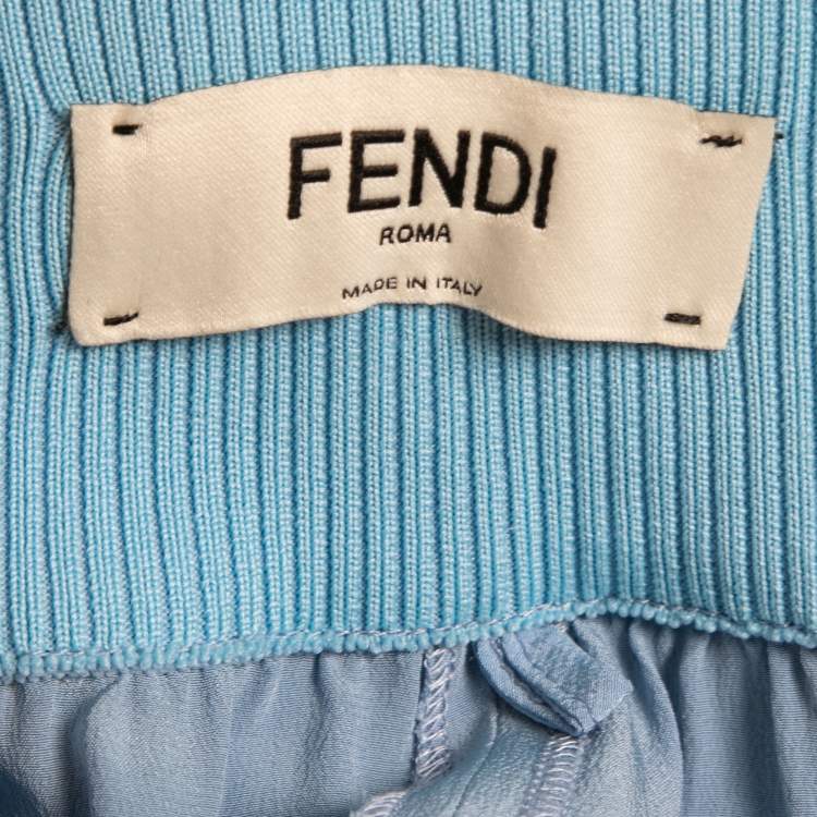 Pre Owned Fendi Blue Crepe Silk Ribbed Detail Trousers S
