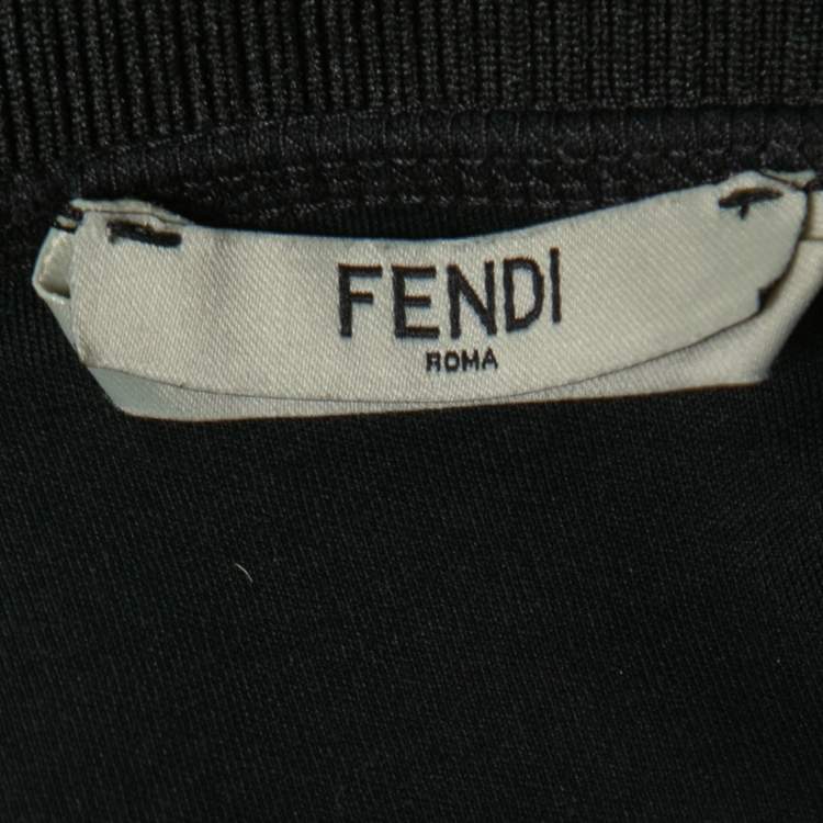 Pre Owned Fendi Black Cotton Logo Embellished Crewneck T-Shirt M