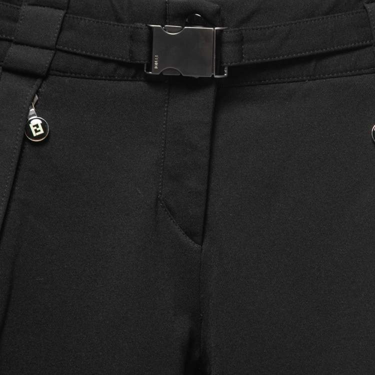 Pre Owned Fendi Black Jersey Snow Flake Patch Detail Trousers S/Waist 27"