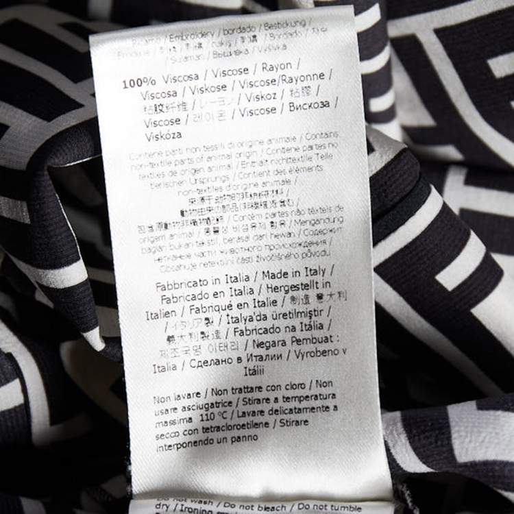 Pre Owned Fendi Monochrome Zucca Monogram Silk Belted Jumpsuit S