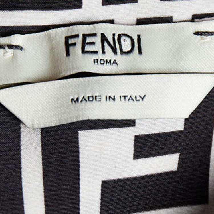Pre Owned Fendi Monochrome Zucca Monogram Silk Belted Jumpsuit S
