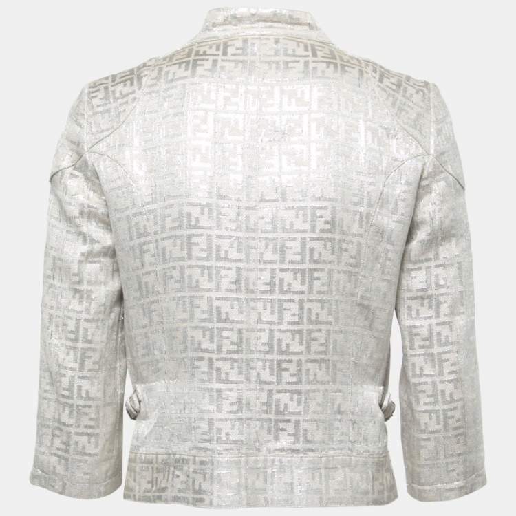 Fendi Vintage Metallic Jacquard Zucca Monogram Zip-Up Jacket S