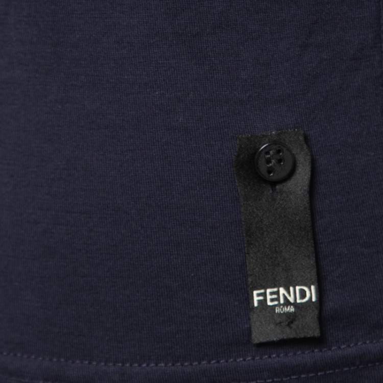 Pre Owned Fendi Navy Blue Monster Eye Embellished Cotton Knit T-Shirt M