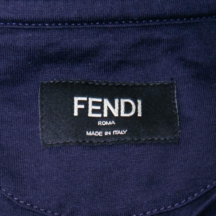 Pre Owned Fendi Navy Blue Monster Eye Embellished Cotton Knit T-Shirt M