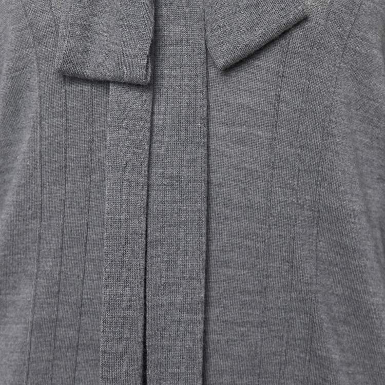 Pre Owned Fendi Grey Wool Neck Tie Detail Pullover L