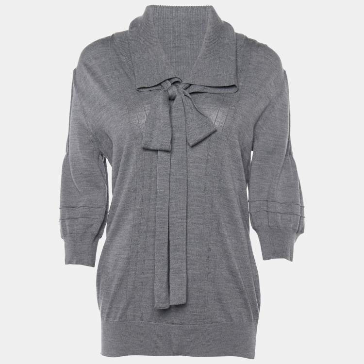 Pre Owned Fendi Grey Wool Neck Tie Detail Pullover L