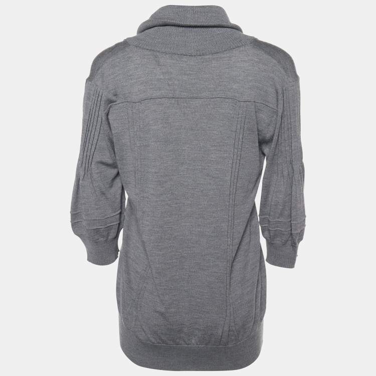 Pre Owned Fendi Grey Wool Neck Tie Detail Pullover L