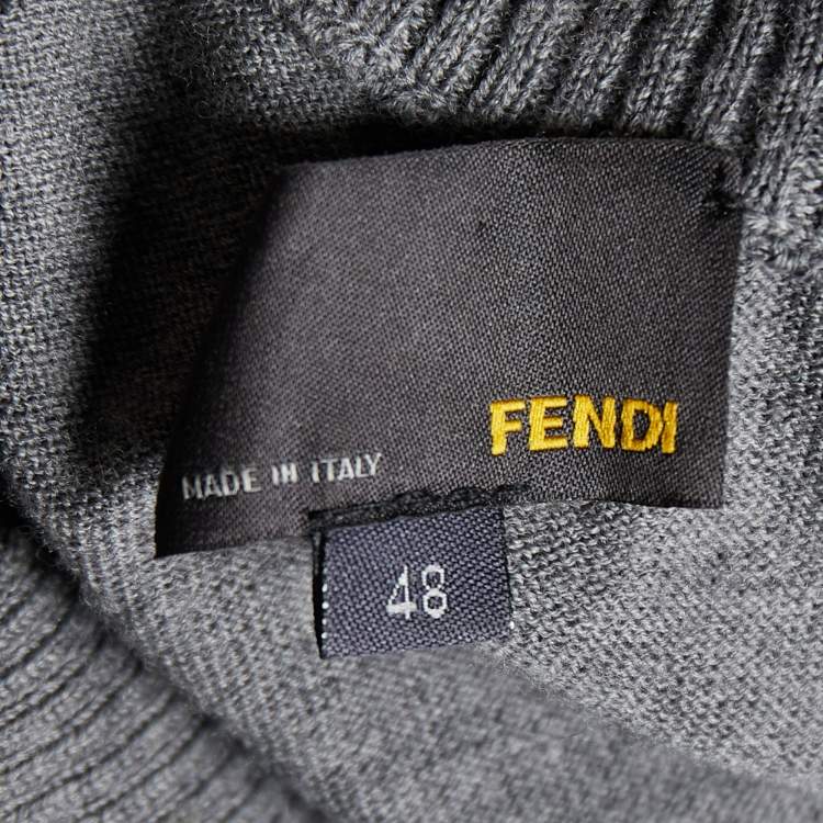 Pre Owned Fendi Grey Wool Neck Tie Detail Pullover L