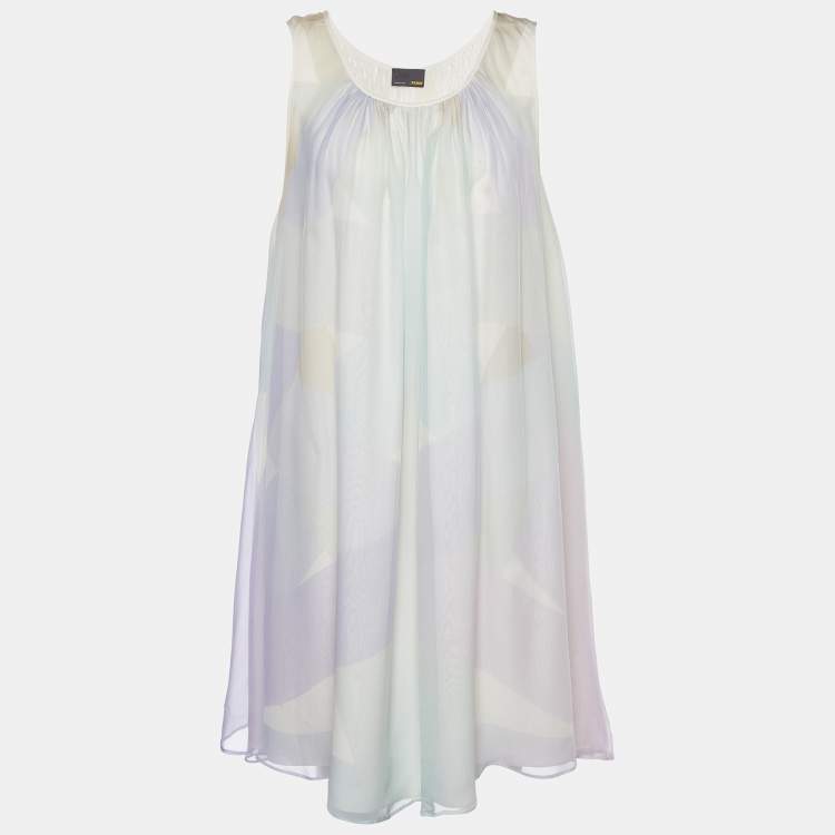 Pre Owned Fendi Multicolour Pastel Silk Chiffon Shift Dress L