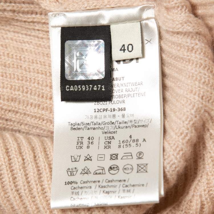 Pre Owned Fendi Beige Cashmere Pointelle Stitch Turtle Neck Rib Sweater S
