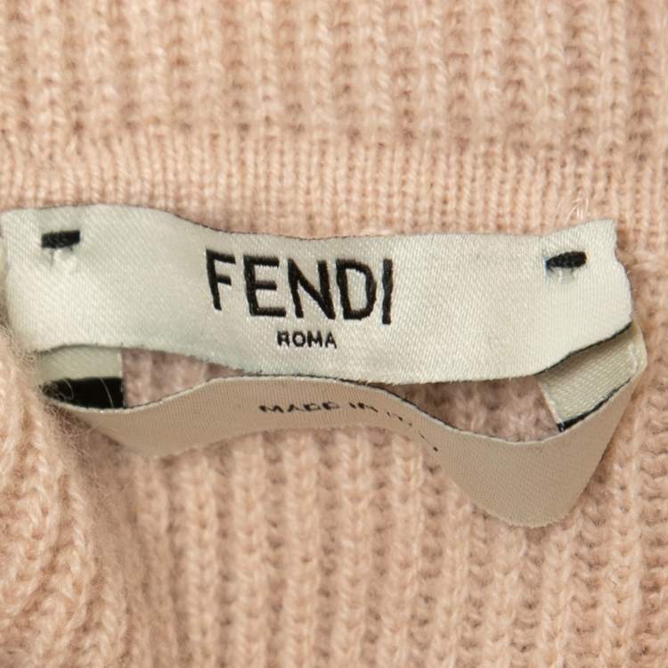 Pre Owned Fendi Beige Cashmere Pointelle Stitch Turtle Neck Rib Sweater S
