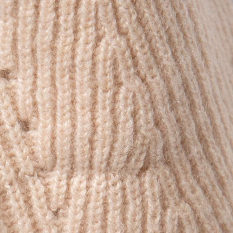 Pre Owned Fendi Beige Cashmere Pointelle Stitch Turtle Neck Rib Sweater S