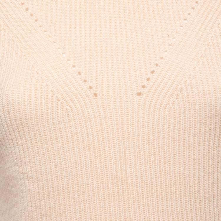Pre Owned Fendi Beige Cashmere Pointelle Stitch Turtle Neck Rib Sweater S