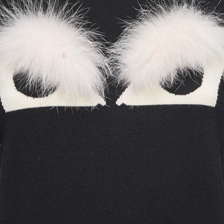 Pre Owned Fendi Black Wool Bug Fur Eyes Sweater S