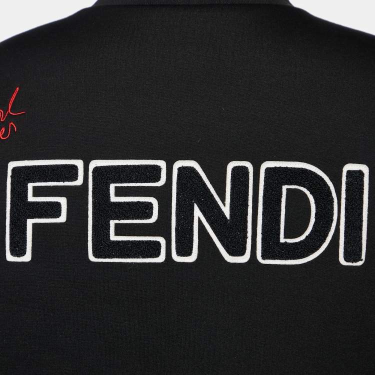 Pre Owned Fendi Karlito Black Logo Applique Detail Quilted Down Bomber Jacket S