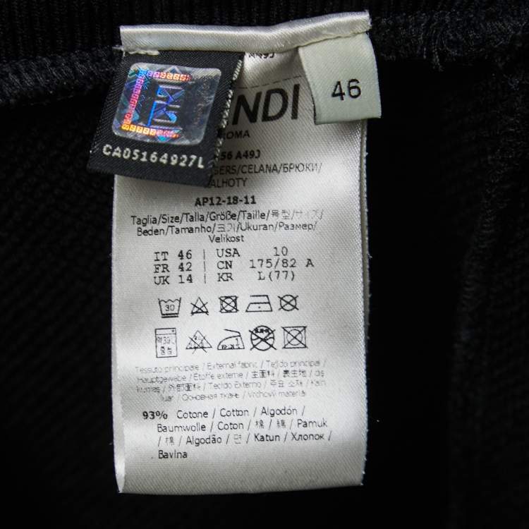 Pre Owned Fendi Black Cotton Logo Trimmed Joggers L