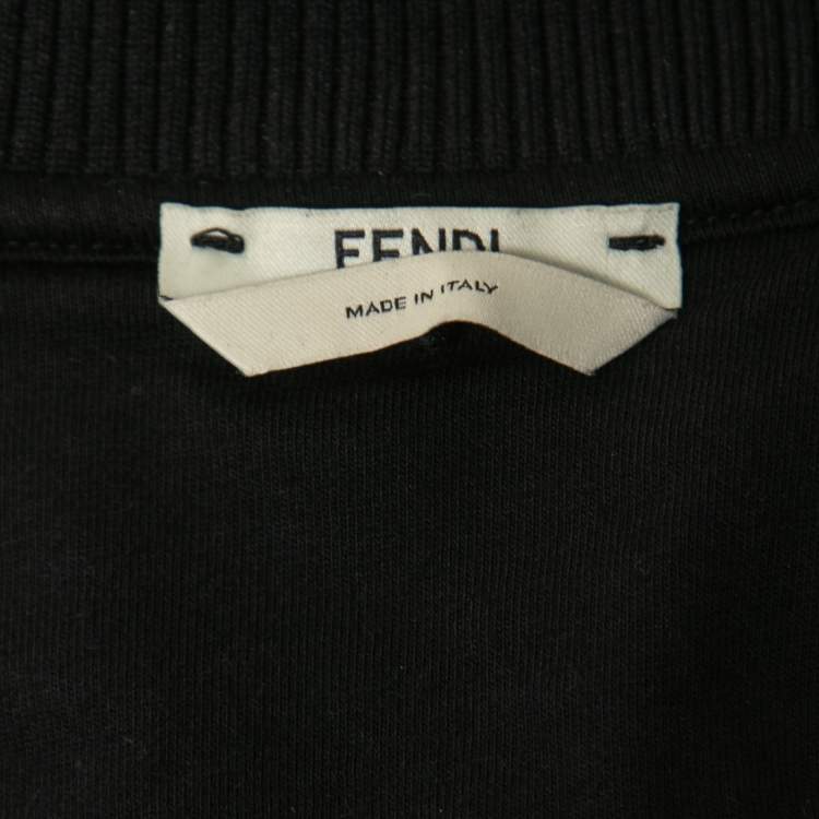 Pre Owned Fendi Black Cotton Logo Band Detail Zip-Up Jacket L