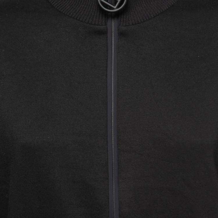 Pre Owned Fendi Black Cotton Logo Band Detail Zip-Up Jacket L