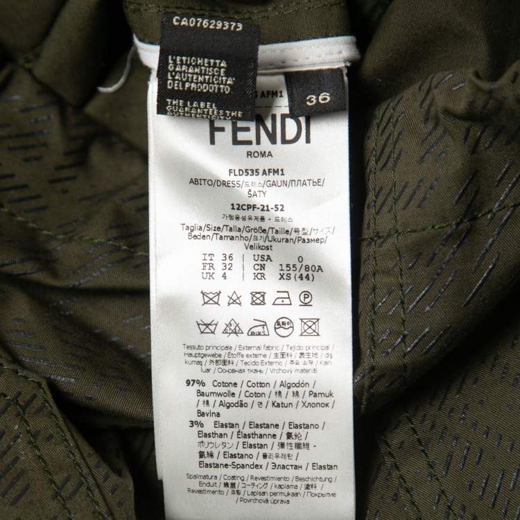 Pre Owned Fendi Green FF Fish Eye Motif Cotton Hooded Dress XS