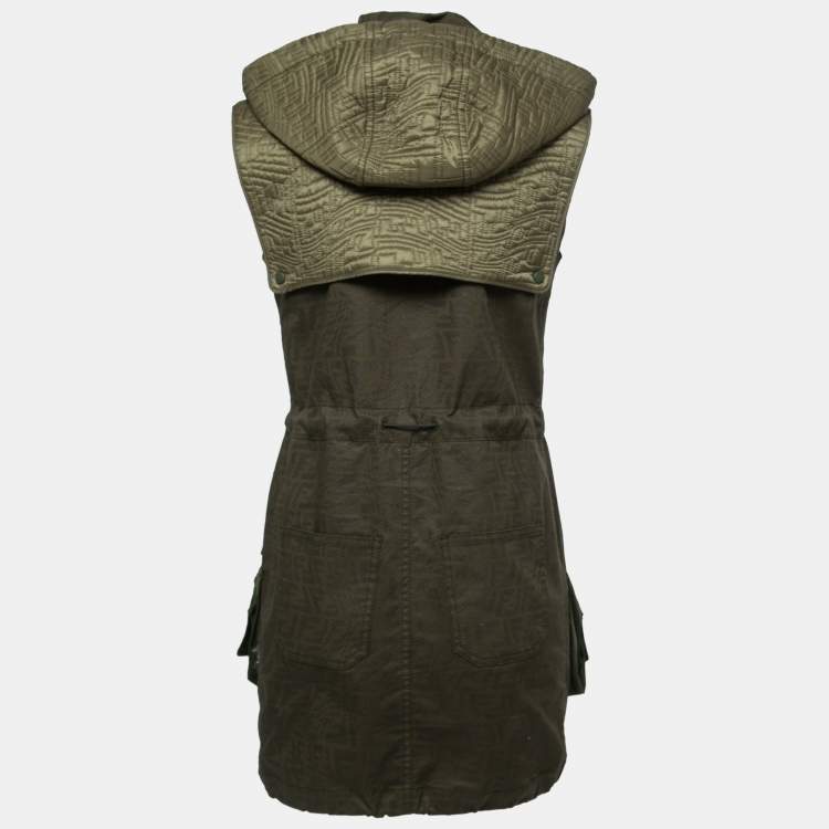 Pre Owned Fendi Green FF Fish Eye Motif Cotton Hooded Dress XS